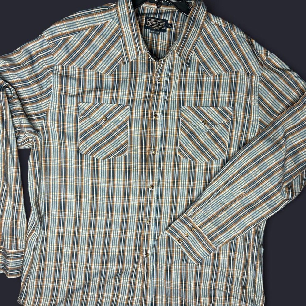Pendleton Mens Frontier Collection Western Pearl Snap Shirt Blue Btown Plaid XXL
